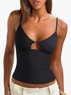 Classic Black Keyhole Tank Top with Slim Straps